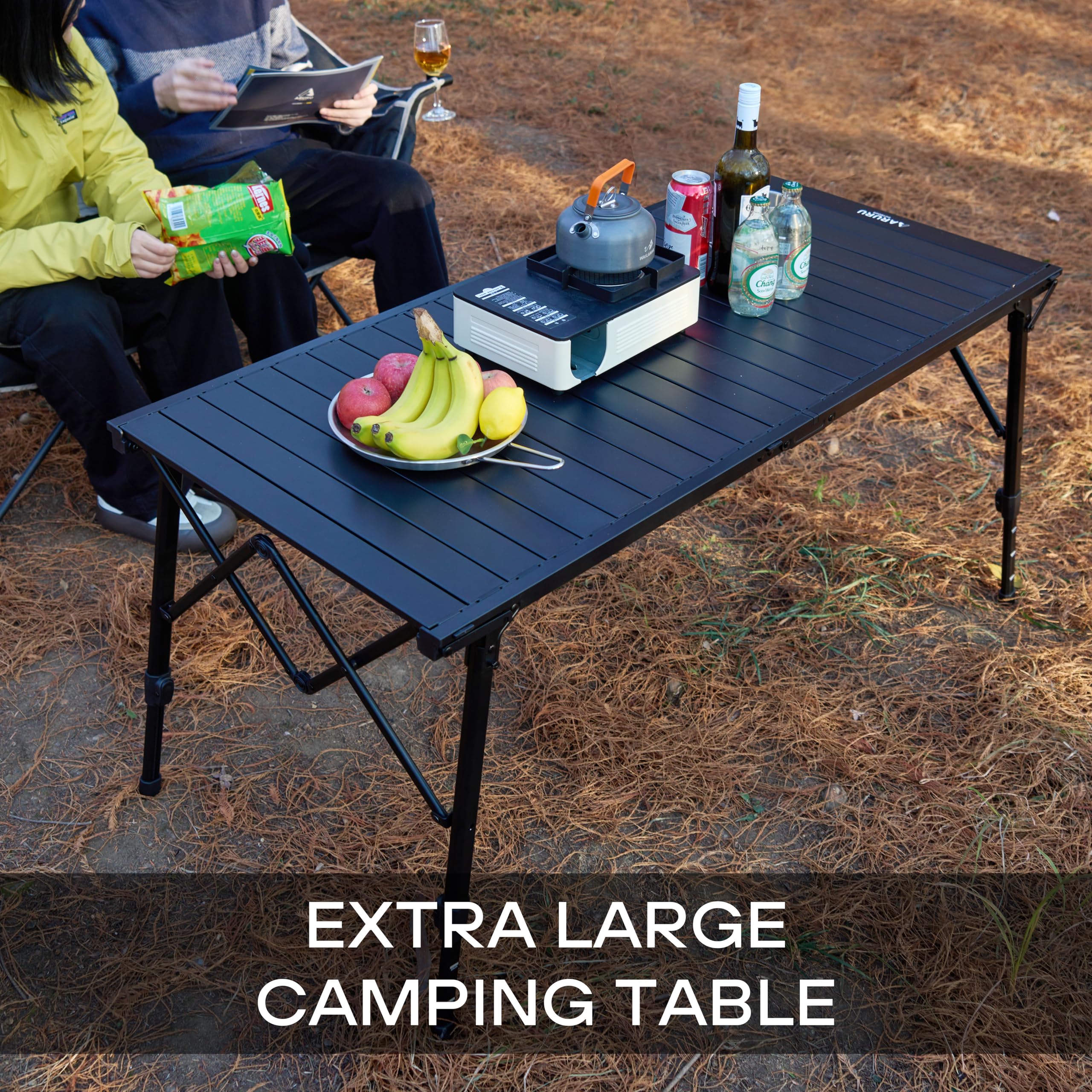 ARURU Groß Campingtisch faltbar Klapptisch 128×60.5cm mit Aluminiumrahmen Aufrollbare Tischplatte Falttisch klappbar Höhenverstellung - bis 50kg inkl für 4-6 Personen 2