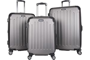 Kenneth Cole REACTION Renegade Luggage Expandable 8-Wheel Spinner Lightweight Hardside Suitcase, Silver, 3-Piece Set (20"/24"/28")