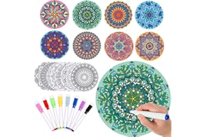 BoKin 48 Pcs Fuzzy Mandala Coloring Papers 9" Mini Coloring Cards Stress Relieving Mandala Pattern Poster Cards Dyeing Activity for Adults Diwali Holi Activity 8 Designs