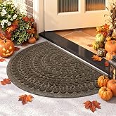 RORA Half Circle Door Mat Front Door Mat Outside Entrance Welcome Mat 17x30 | Indoor&Outdoor Doormat, Traps Dirt and Moisture, Non-Slip Rubber Backing, Low-Profile, Half Round Door Rug for Garage, Brown