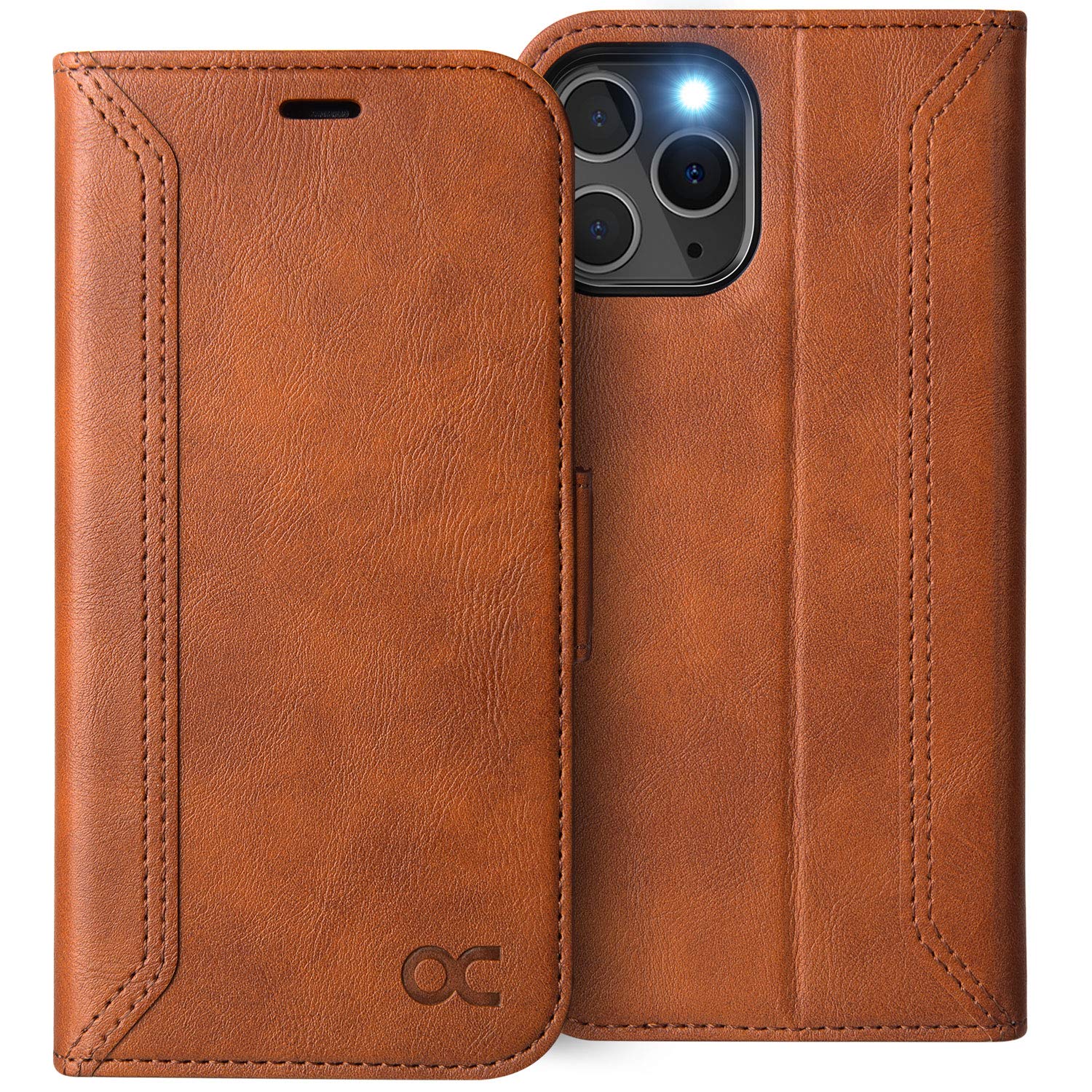 OCASE iPhone 12 Case, iPhone 12 Pro Retro Wallet 5G Case, PU Leather Folio Flip Case with RFID Blocking Card Holder Kickstand, Shockproof Phone Cover Compatible For iPhone 12/12 Pro 6.1 Inch-Brown