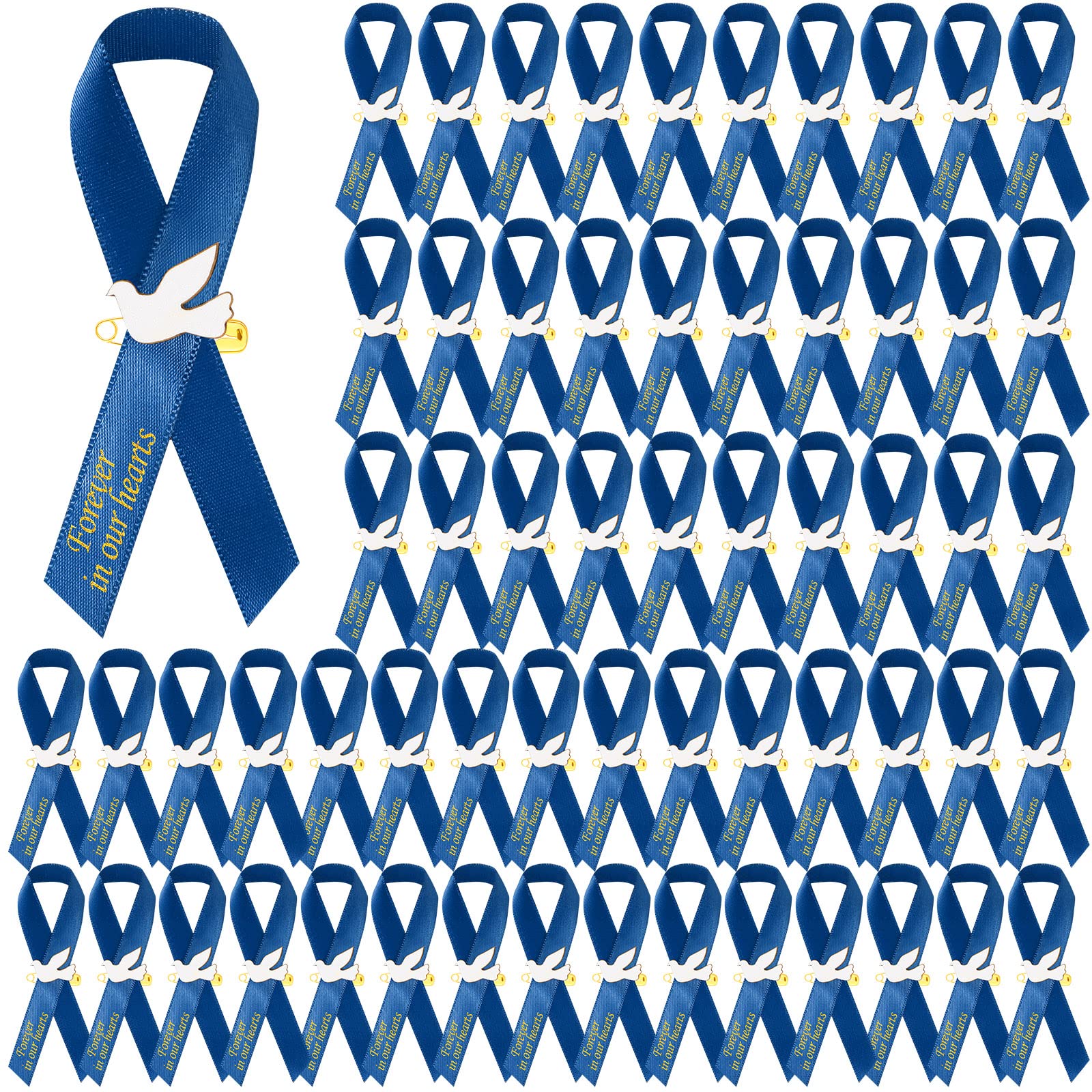 Photo 1 of 50 Pcs Dove Funeral Ribbons Memorial Ribbon Funeral Pins Classic Memorial Service Respect Ribbon Bow with Safety Pins and Dove for Mourning Remembrance Day Event(Blue)