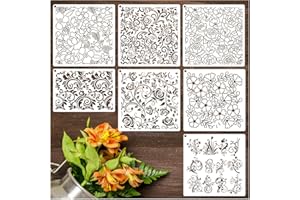 YHSLMH Large Flower Stencils for Painting Floral Leaf Stencil Rose Vine Background Template Paint Stencils for Painting on Wood Burning Art Craft Canvas Furniture Wall (7 Large Flowers)