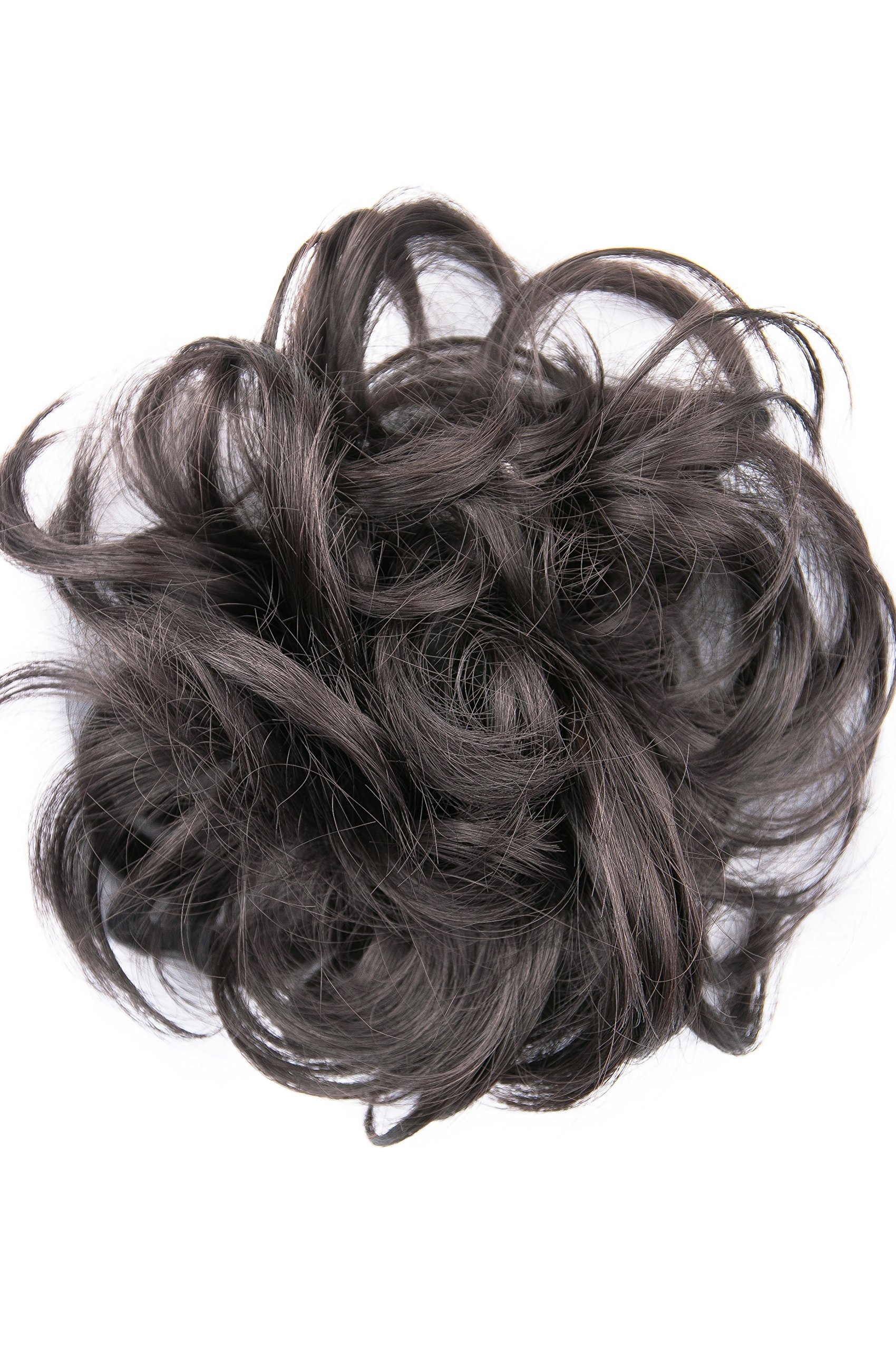 Bombshell Hair Scrunchy Scrunchie Bun Up Do Hair Piece Hair Ribbon Ponytail Extensions Wavy Messy Bun (M03 DARKEST BROWN)