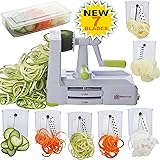 Brieftons 7-Blade Spiralizer: Strongest-and-Heaviest Duty Vegetable Spiral Slicer, Best Veggie Pasta Spaghetti Maker for Low Carb/Paleo/Gluten-Free, With Container, Lid, Blade Caddy & 4 Recipe Ebooks
