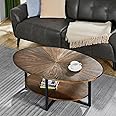 MODERION Oval Coffee Table with Storage Shelf, 43.3” Farmhouse Sofa Center Table with Umbrella Shaped Top, Solid Wood Living Room Cocktail Table for Office, Easy Assembly, Rustic Brown KFZ1811NC