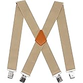 Doloise Men's Suspenders X Back 2 Inches Wide with Extra Heavy Clips Adjustable Braces for Men Suspender