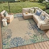 LIVEBOX Modern Easy Jute Outdoor Rug 8x10, Washable Rugs for Living Room Indoor Outdoor Non Slip Large Patio Coastal Animal F