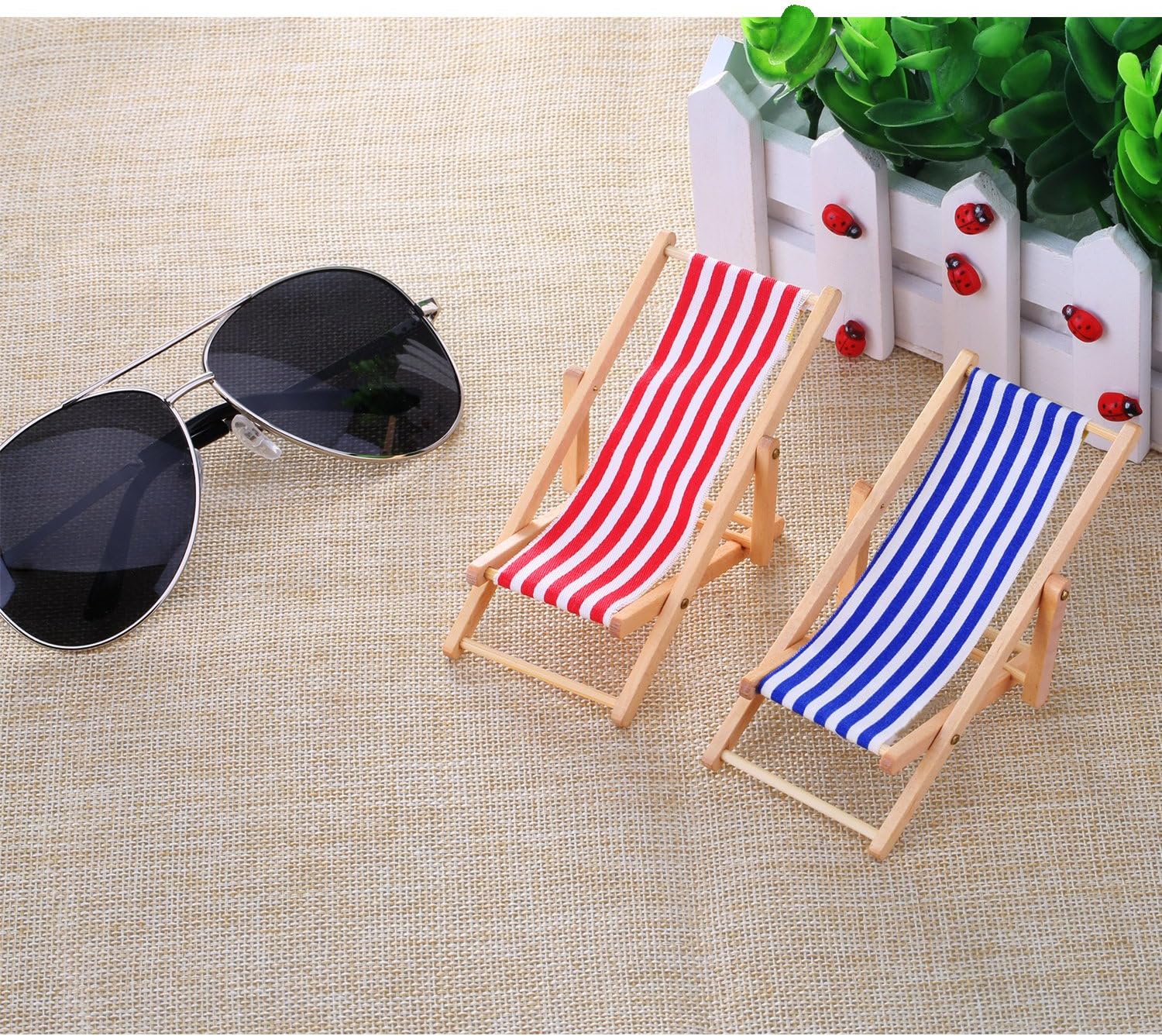 2 Pieces 1:12 Miniature Deck Chair, Mini Foldable Wooden Beach Chair - Image 5