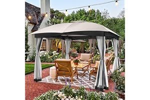 FAB BASED 10x12 Gazebo, Double Vent Canopy Gazebo for Outdoor with Privacy Netting, Easy Setup Patio Pavilion with Steel Frame Strong Legs for Lawn, Backyard, Deck (Ash Grey)