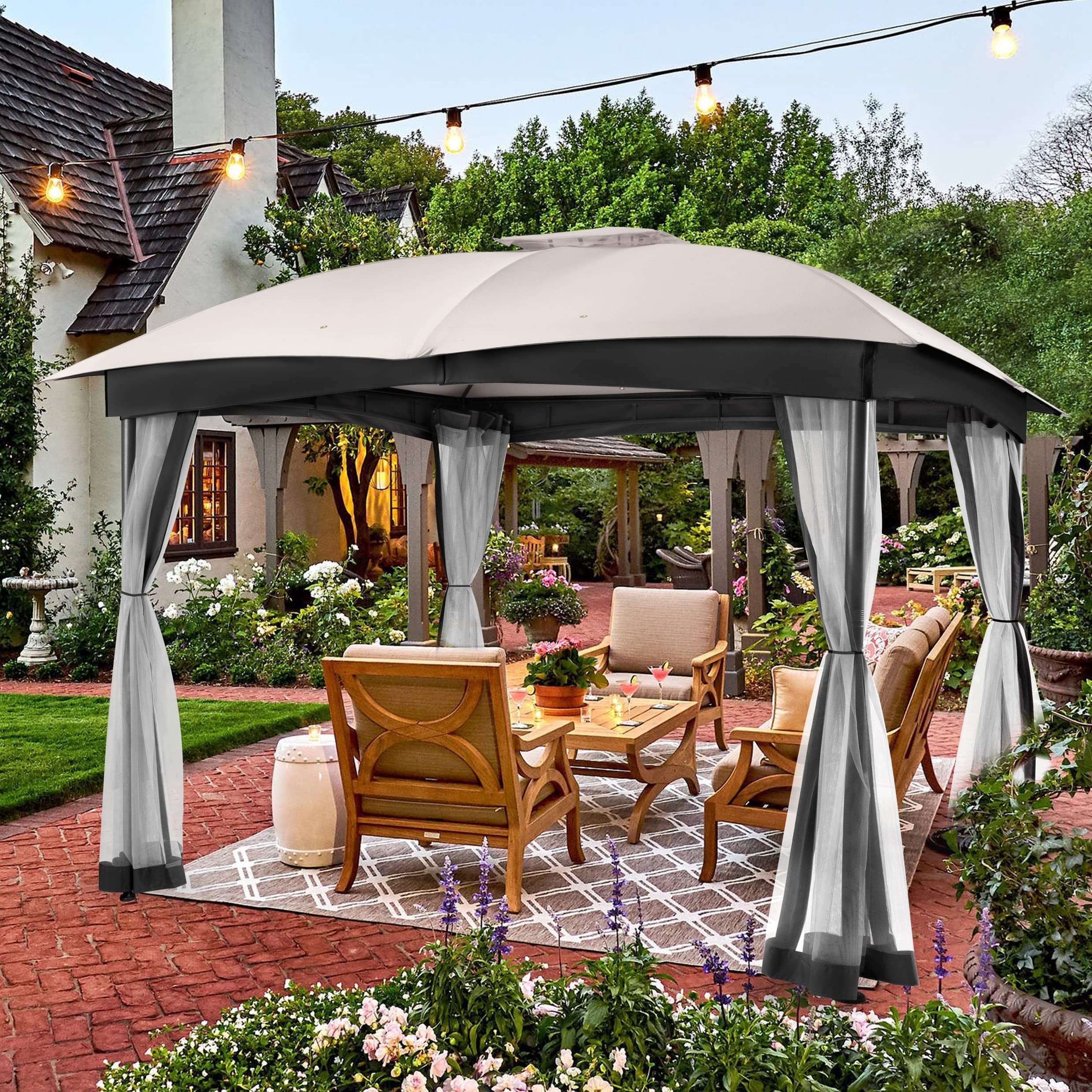 Photo 1 of ***Factory seal******Factory seal***FAB BASED 10x12 Gazebo, Double Vent Canopy Gazebo for Outdoor with Privacy Netting, Easy Setup Patio Pavilion with Steel Frame Strong Legs for Lawn, Backyard, Deck (Ash Grey)