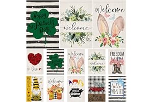 Doncida Seasonal Garden Flags Set of 10 Double Sided Burlap 12x18 Inch Welcome Easter Spring Holidays Garden Flag, Small Yard Flag for Outdoor Decorations