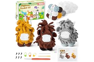 BWkoss Beginner Crochet Kit, Highland Cow Crochet Starter Kit for Adults Kids Amigurumi DIY Craft Kit Cute Cow Theme Complete Material Pack with Step-by-Step Video Tutorials for Knitting Enthusiast