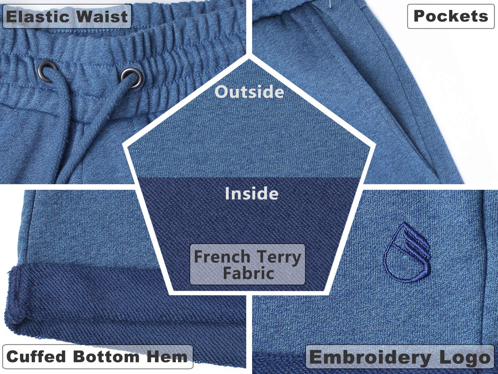 icyzone Workout Lounge Shorts For Women - Athletic Running Jogging Cotton Sweat Shorts (M, Royal)