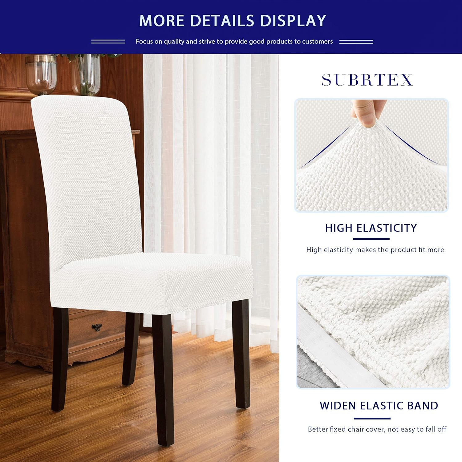 subrtex Dining Room Chair Slipcovers Jacquard Parsons Chair Covers Sets Stretch Chair Furniture Protector Covers Removable Washable Chair Seat Slipcovers for Restaurant Hotel Ceremony(4, Creme): Home & Kitchen