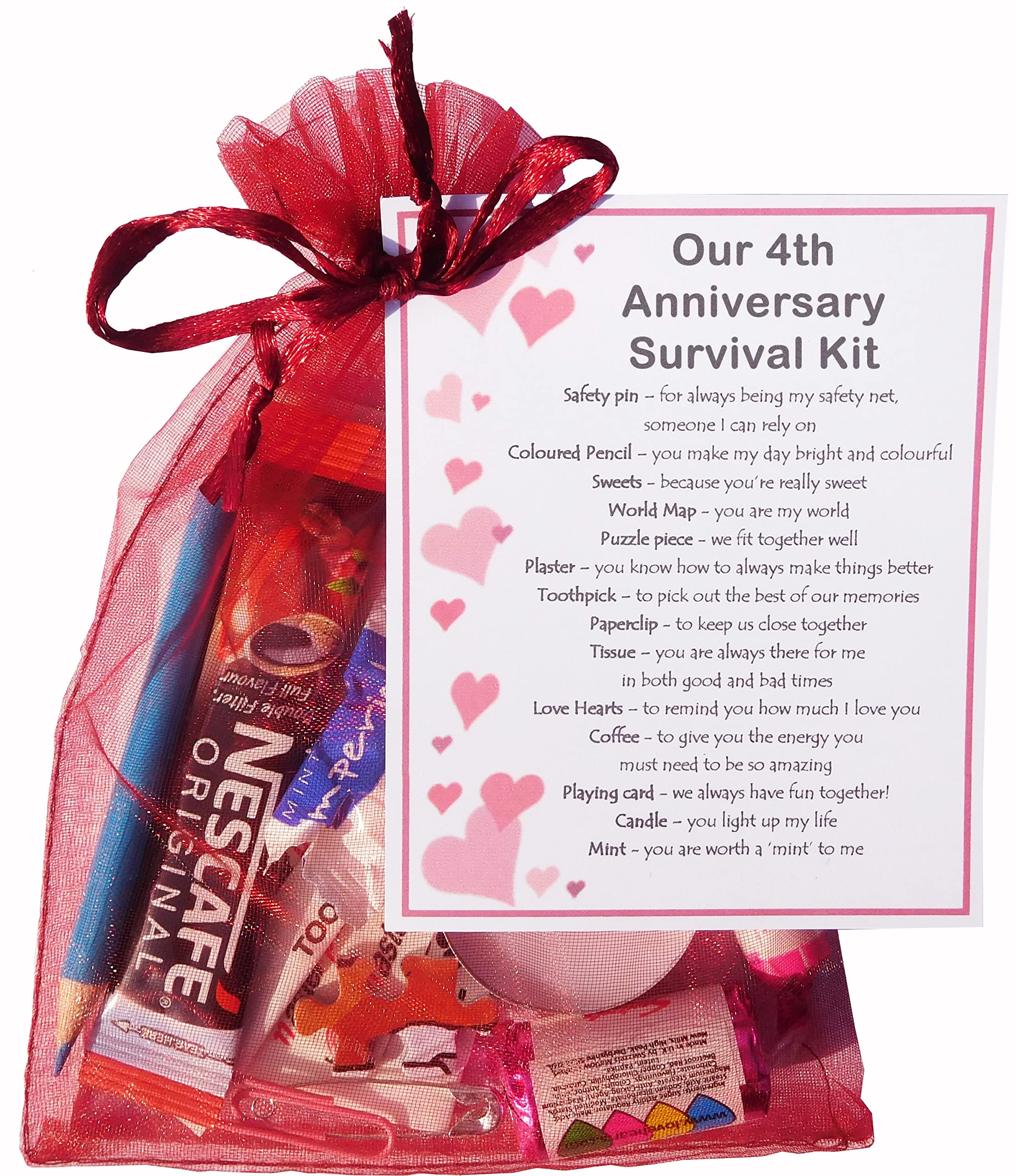 SMILE GIFTS UK 4th Anniversary Survival Kit Gift (Great novelty present for fourth anniversary or wedding anniversary for boyfriend, girlfriend, husband, wife)