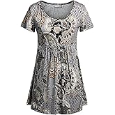 Tencole Womens Short Sleeve Summer Tunic Tops for Leggings Loose Fit Hide Belly Shirts Empire Waist Casual Tops