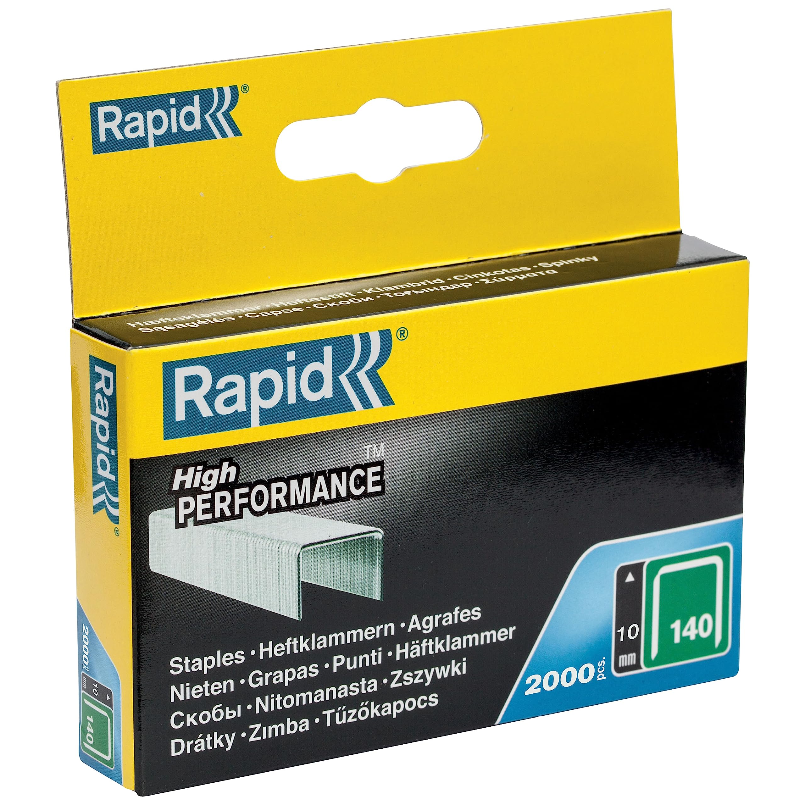 Rapid High-Performance Staples for Insulation, Thin Plastics, Cardboard and Carpets Flatwire No. 140, Leg Length 10mm, Staple Gun Staples, Galvanised Steel, 2000 Pieces, Boxed (11910731), Silver