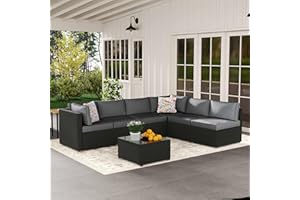 TESTERYOR 7-Piece Outdoor Patio Furniture Set – Handwoven All-Weather Rattan & 4” Thick Waterproof Cushions, Wicker Outdoor Conversation Sets with Coffee Table for Deck, Backyard, Garden