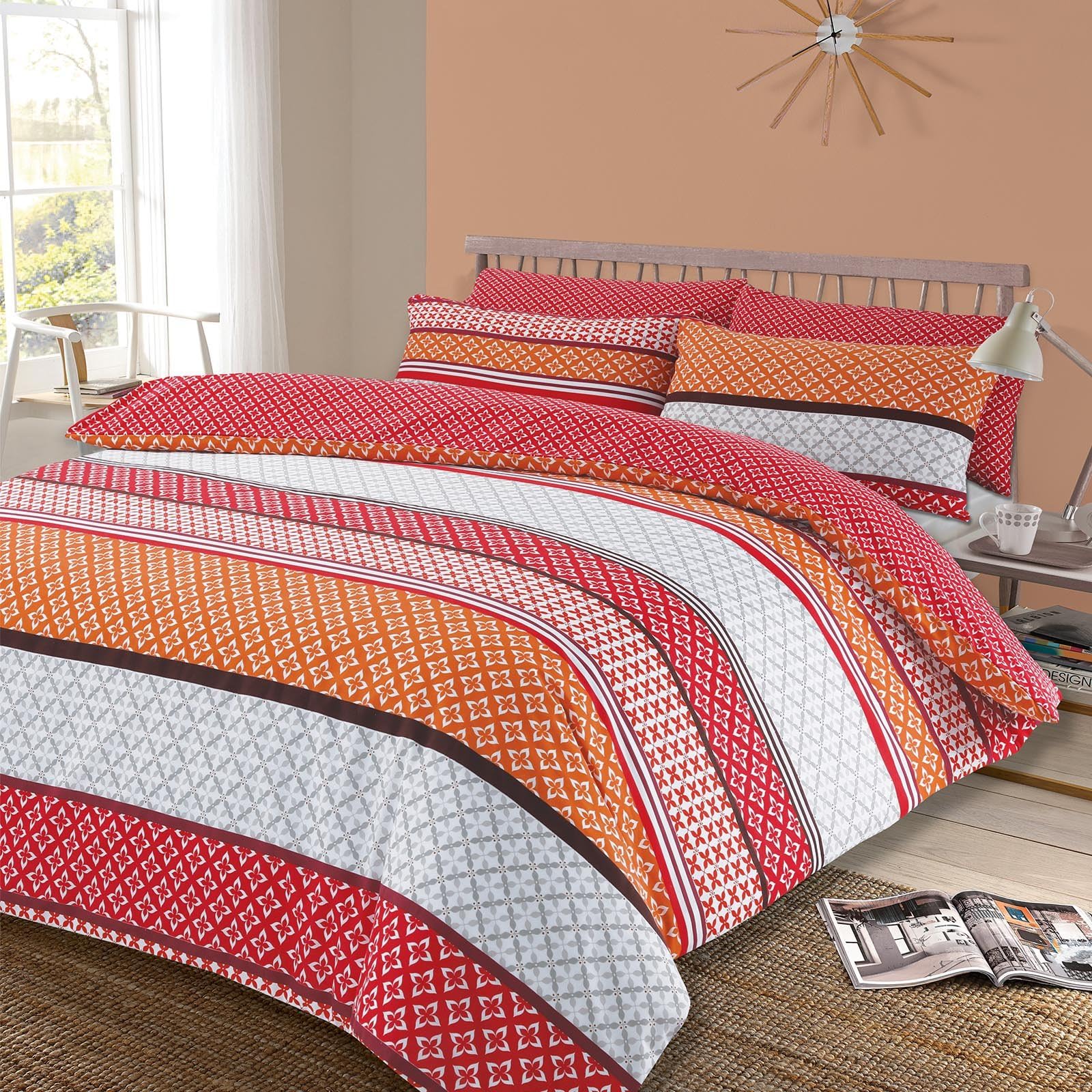 Dreamscene Duvet Cover with Pillowcase Reversible Zig Zag Bedding Set Lola Spice Red - Single