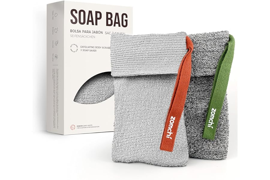 ZOMCHI 2 Pieces Different Roughness Soap Pouch and Soap Saver Pocket for Use in Shower, Body Scrubber Shower Sponge, Premium Exfoliating Soap Bag