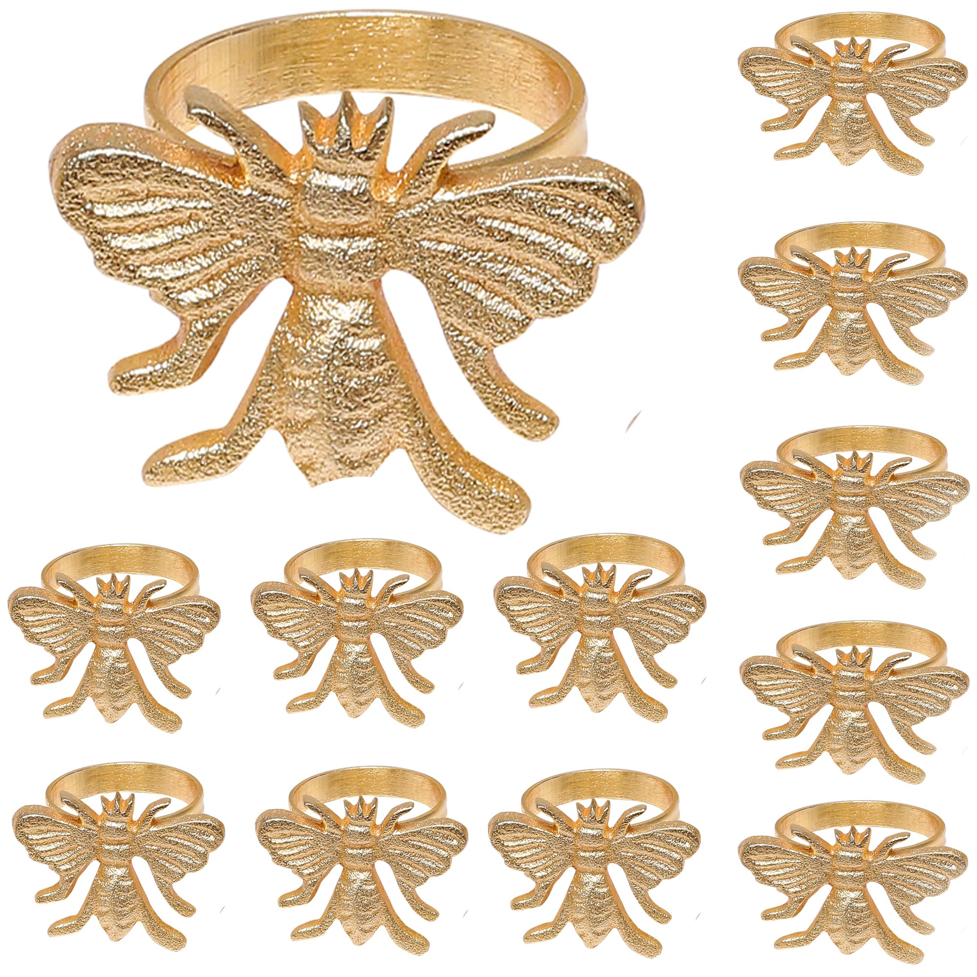 Alpha Living HOMEAntique Gold Metal Napkin Rings - Set of 12 Elegant Bee Table Holders - Ideal Décor for Weddings, Family Gatherings, Formal Dinners, Banquets & Everyday Dining
