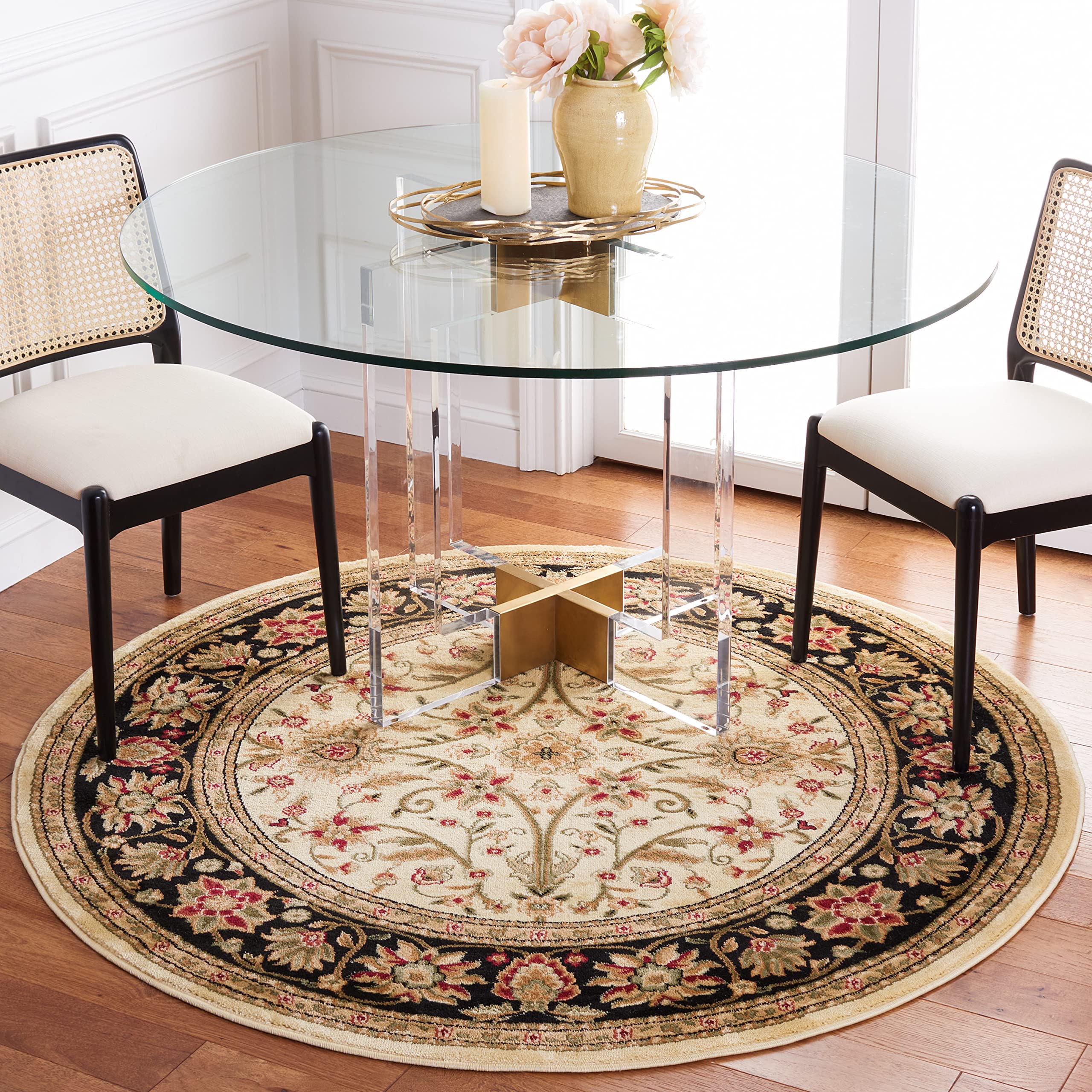 SAFAVIEH Lyndhurst Collection 10' Round Ivory/Black LNH212B Traditional Oriental Non-Shedding Living Room Bedroom Area Rug Image
