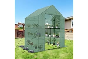 BTDWI 56*56*77'' Heavy Duty Greenhouse for Outdoors, Large Walk-in Green House with High Tunnel PE Cover & Irrigation Garden Sprinkler System for Winter, Green
