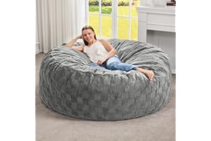 Hobestluk Bean Bag Chairs Beanbag Chair with Filler Adult Bean Bags with Fluffy Plaid Cover, Giant Bean Bag Chairs for Adults for Living Room, Bedroom (Grey, 5FT - 50” x 50” x 24”)