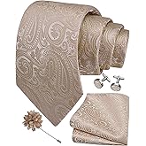 GUSLESON 3.15"（8cm） Mens Tie and Lapel Pin Paisley Necktie Hankerchief Cufflinks Set for Men