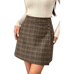 Pink Queen Plaid Skirts for Women with Pockets Button Decor Wrap Hem