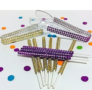 Purple & Gold Speciality Glam Collection for Candy Buffet/Dessert Table/Special Event! Includes: Bling Cake Pop Sticks & Matching Bling Tongs! 14pc Set!