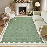 GarveeHome Scalloped Washable Rugs 5x7 Rug for Living Room, 5 x 7 Rug Solid Sage Green Modern Low-Pile Carpet for Bedroom Dining Nursery Non Slip Mat with Rubber Back