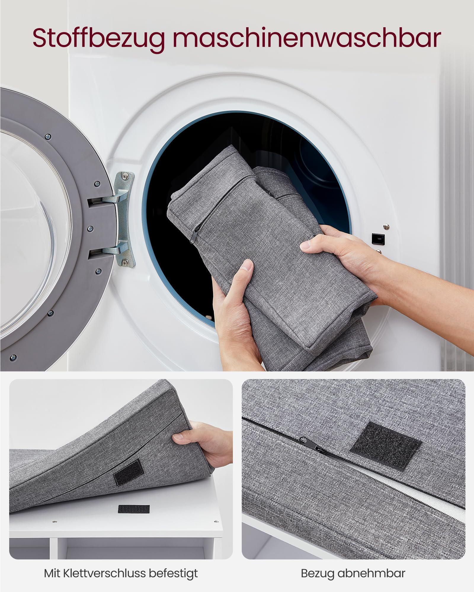 VASAGLE Schuhbank, Schuhregal mit Sitzfläche, Sitzbank mit Stauraum, Kissen, 9 Fächer, verstellbare Ablagen, für Wohnzimmer, Flur, 30,3 x 78,5 x 48 cm, wolkenweiß-Taubengrau LHS009W14 8