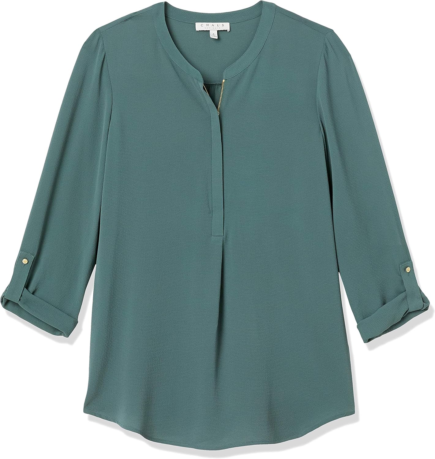 Chaus Women's 3/4 Sleeve Roll Tab Split Neck Blouse at Amazon Women’s