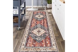 KOZYFLY Runners for Hallways 3x8 Ft Washable Kitchen Runner Rug Boho Runner Rug for Entryway Indoor Rust Orange Printed Oriental Faux Wool Floor Carpet Runner for Bedroom Kitchen Hall