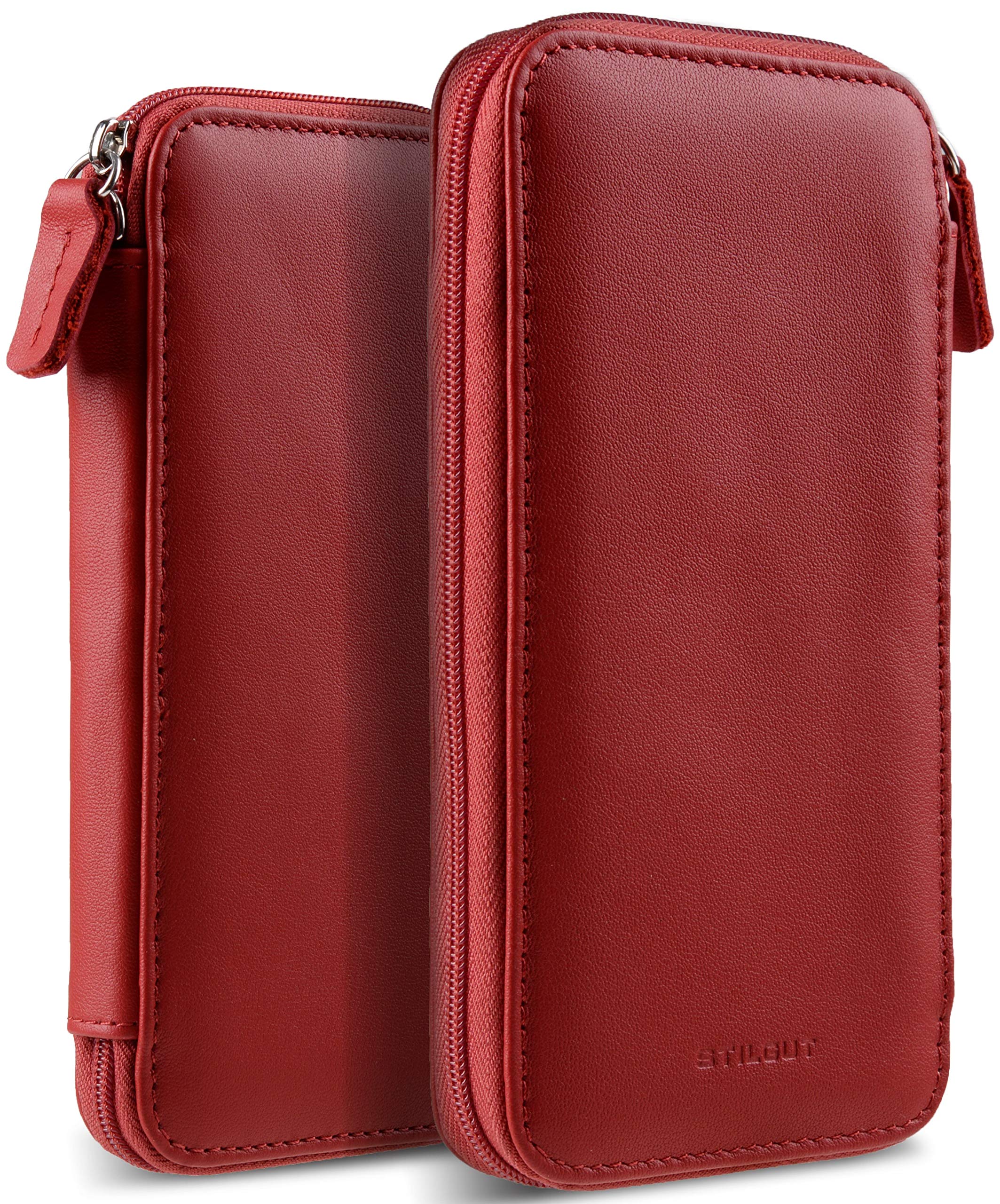 StilGut Universal Phone case with Zipper in genuine Leather for smartphone up to 5.4”, compatible with iPhone 12 mini, iPhone SE 2020 for ex., Size S – Red Nappa