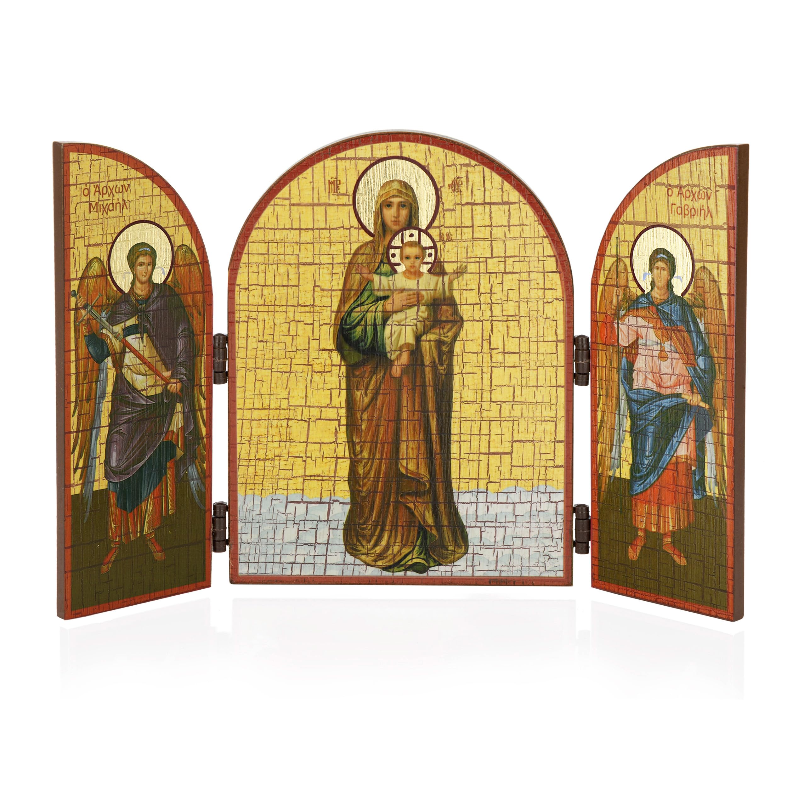 NKlaus Mother of God Blessed Heaven Icon Triptych Wood 25 x 16 cm Christian 13827