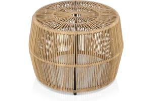 Muse & Lounge Co. Ysar Boho Rattan Round Coffee Table Outdoor with Metal Frame, All-Weather and Rust Resistant, Handcrafted Coastal Furniture for Patio, Poolside, Garden, Yard, Natural Brown