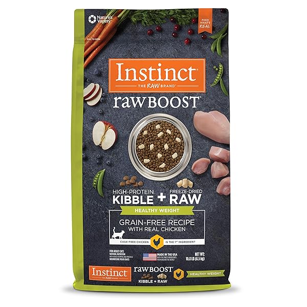 INSTINCT RAW BOOST HEALTHY WEIGHT, NATURAL DRY CAT FOOD WITH FREEZE DRIED PIECES, GRAIN FREE RECIPE – REAL CHICKEN, 10 LB. BAG