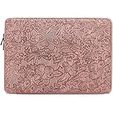 Canvaslove Embossing Floral Pattern PU Leather Laptop Sleeve Case with Pocket for MacBook Pro 14 inch and 14 inch-14.4 inch HP, Lenovo, Dell, ASUS, Acer Notebook Computer (Pink Brown)