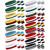 17 Pack Striped Polyester Cotton Sweatbands - Sports Headbands and Wristbands, Sweat-Absorbing for Men, Women, Kids, Workout, Basketball, Soccer, Costume