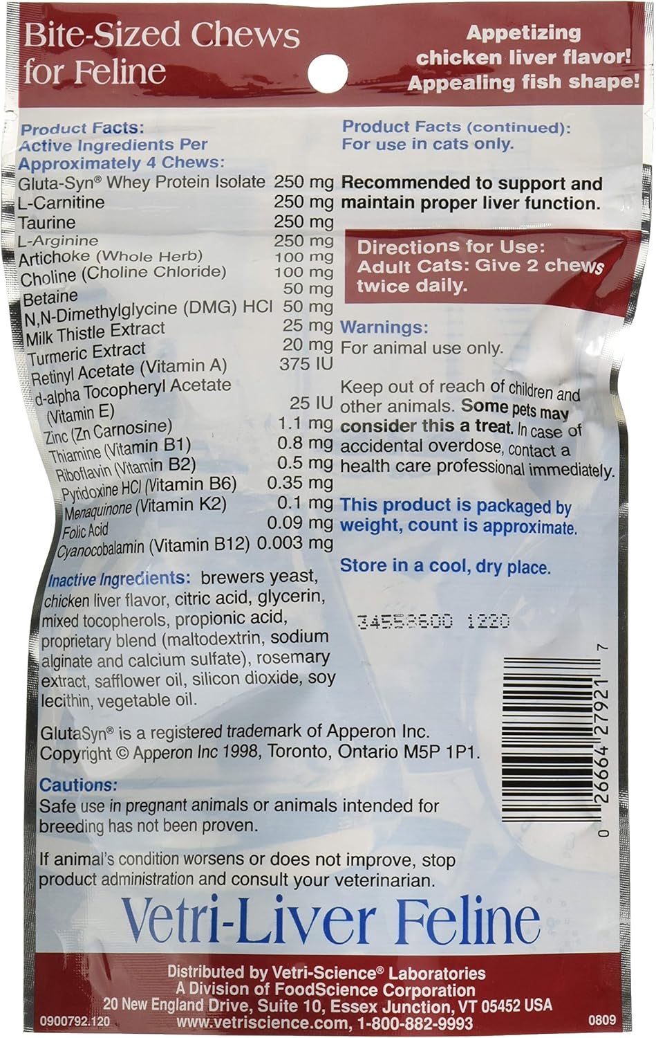 VetriScience Laboratories - Vetri-Liver Feline, 120 Bite-Sized Chews : Pet Bone And Joint Supplements : Pet Supplies