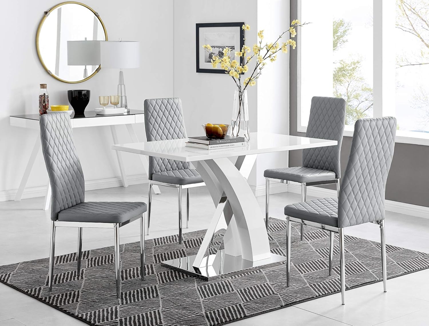 Atlanta 4 Rectangle White High Gloss Chrome Metal Modern Stylish 4