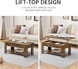 Yaheetech Lift Up Coffee Table with Hidden Storage Rustic Brown 98x50 cm view 4