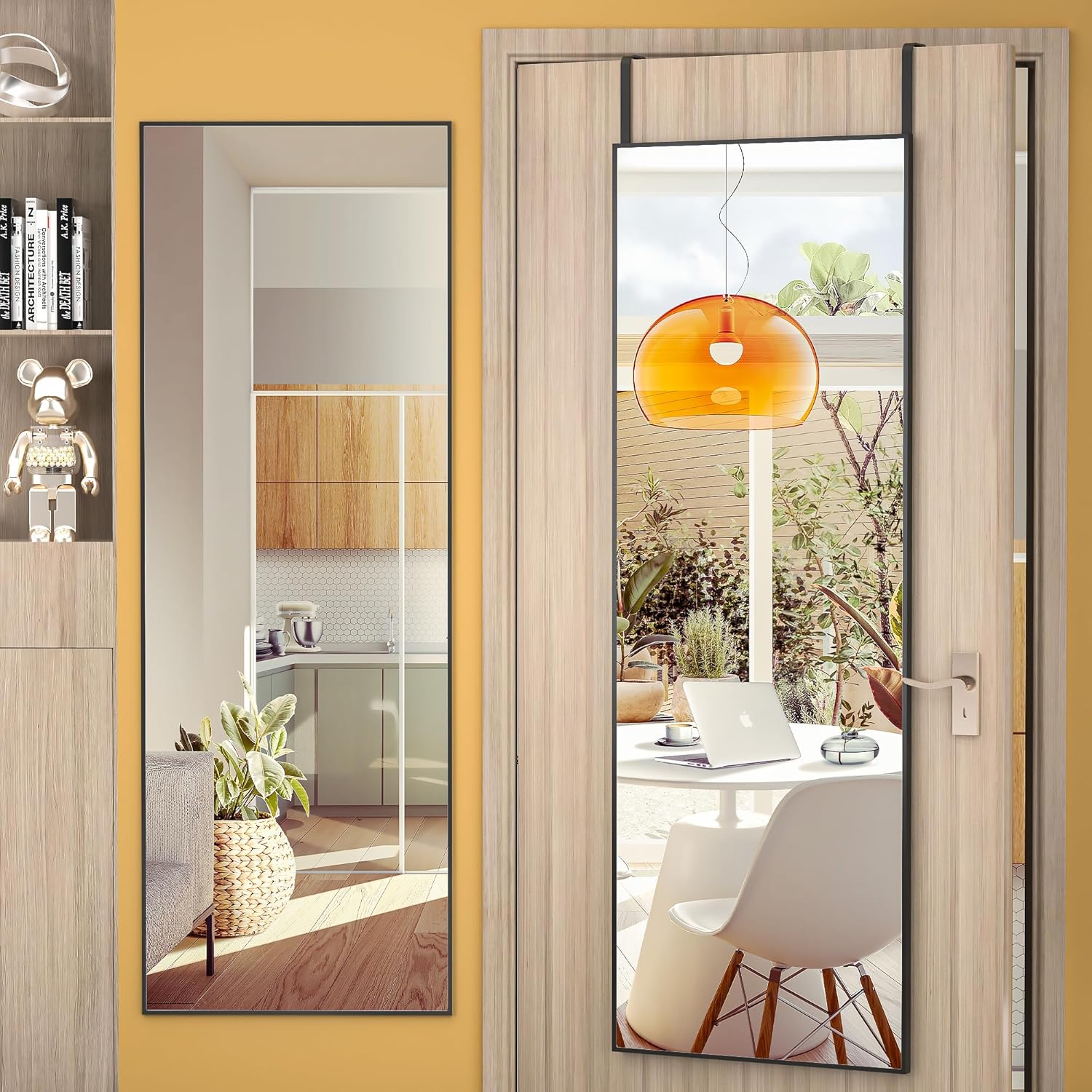 Mirrors - Hasipu Door Mirror Full Length, 51 x 16 Inch Full Body Wall Mirror Over The Door Hanging Mirror for Bedroom, Living Room, Cloakroom - Black Rectangular