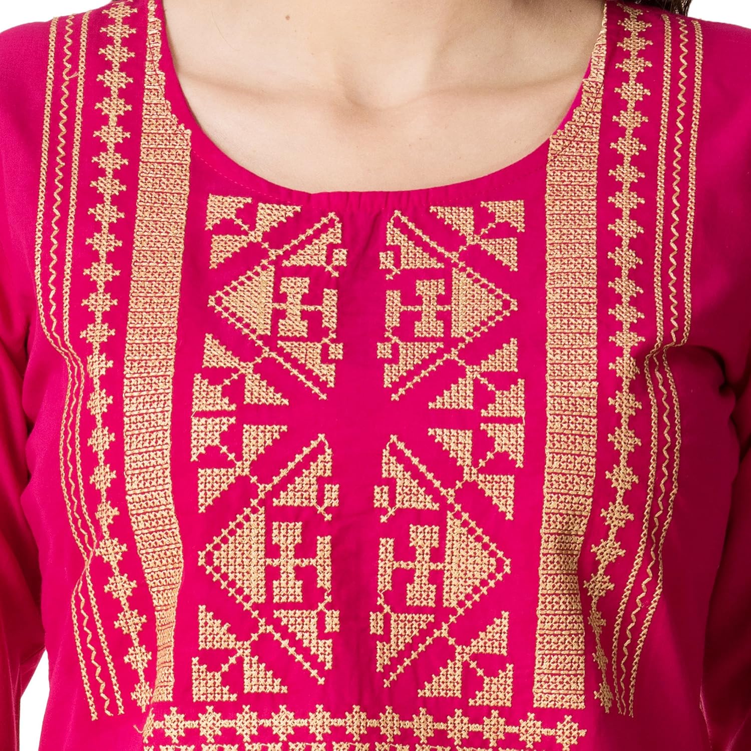 m&d women's cotton embroidered straight kurti