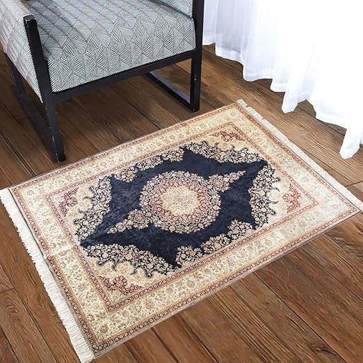 Washable Rug 3x5 Teal Blue Turquoise Non Skid Silk Touch Turkish Area Rug