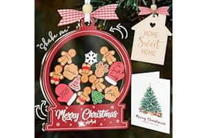 VINARTSVN 6" Shaking Christmas Ornament 2025 for Family of 2,3,4,5,6,7,8,9,10,11,12,13,14,15,16, DIY Gingerbread Keepsake with Dog Cat, New Home Ornament, Gifts for Xmas Tree Hanging Decor HO49-6R