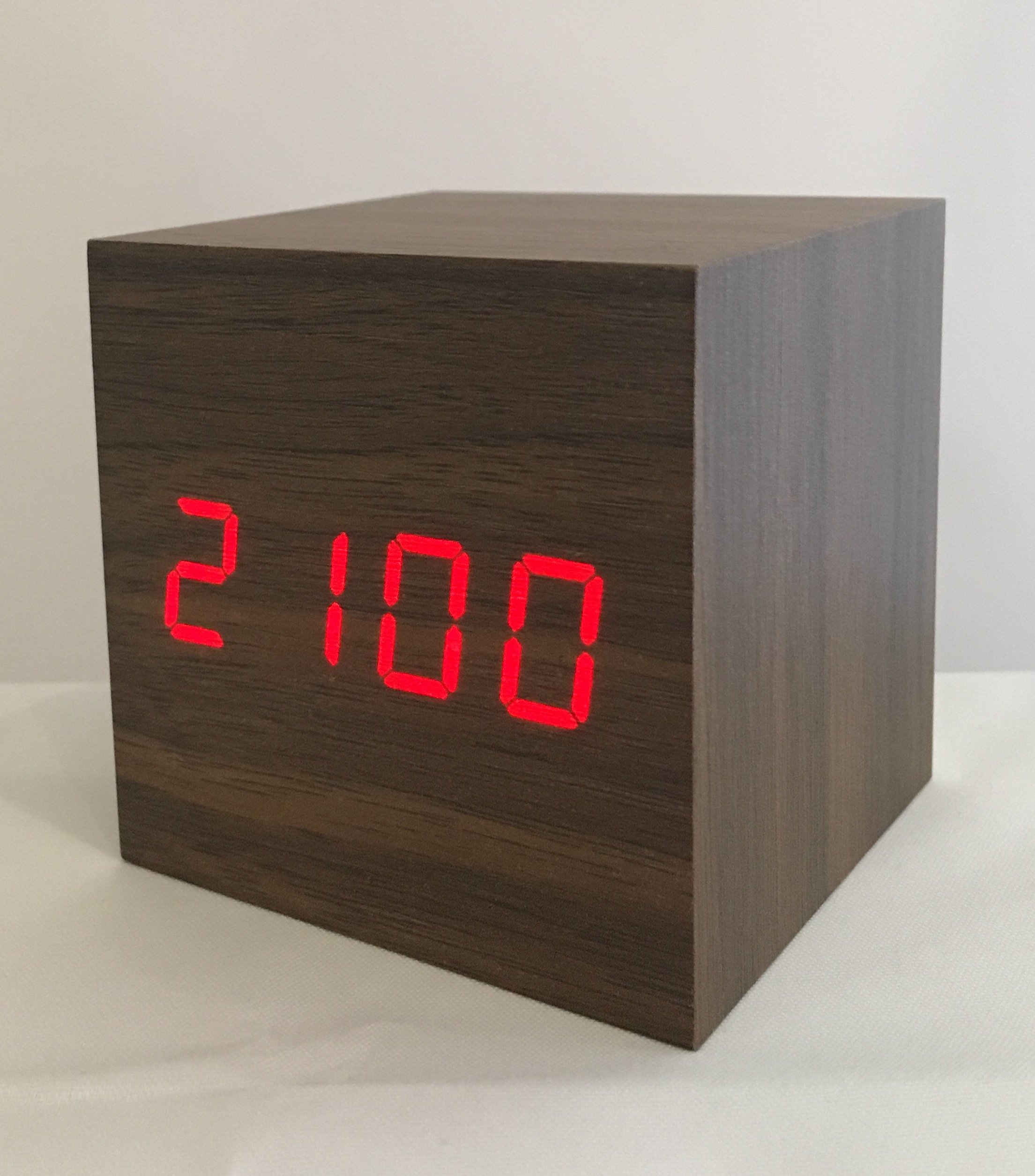 Excelsior Worldwide Limited Wooden 'Box' Clock with LED and Sound Activation (Brown with RED led)